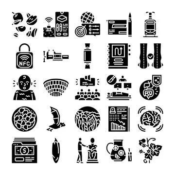 Collection of various glyph style abstract icons Stock Illustration