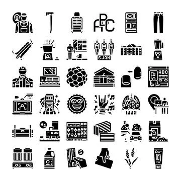 Collection of various glyph vector icons in flat style Illustrazione stock
