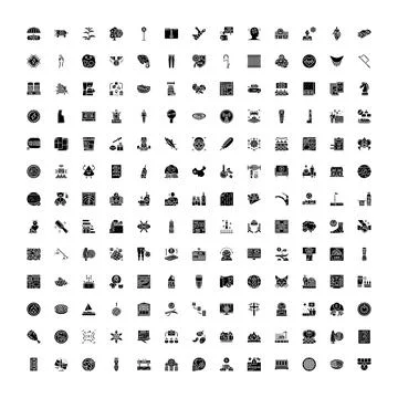 Collection of various glyph vector icons on white background Stock Illustration