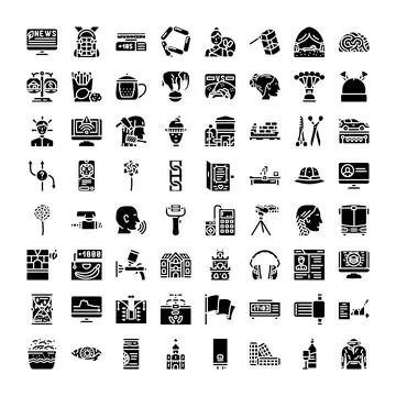 Collection of various glyphs and black icons 스톡 일러스트