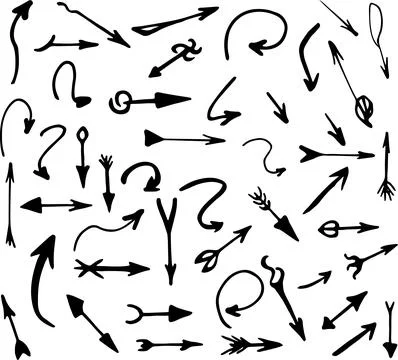 Collection of Various Hand-Drawn Arrows in Different Styles and Directions Illustrazione stock