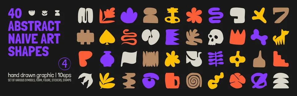 Collection of various hand drawn bizarre abstract geometric unusual shapes,.. Stock Illustration