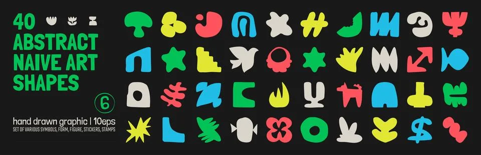 Collection of various hand drawn bizarre abstract geometric unusual shapes,.. Stock Illustration