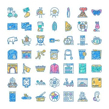 Collection of various hand drawn color doodle icons Stock Illustration