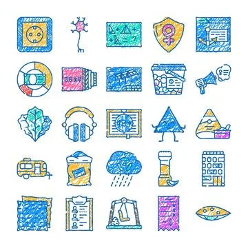 Collection of various hand drawn doodle sketch icons 스톡 일러스트