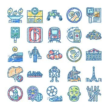 Collection of various hand drawn doodle icons Stockillustratie