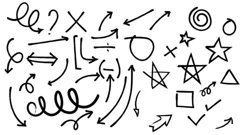 A collection of various hand-drawn doodle arrows, pointers, and simple geom.. Illustration
