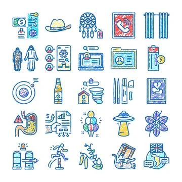Collection of various hand drawn line doodle icons Stock Illustration