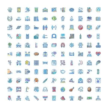 Collection of various hand drawn line doodle icons Stock Illustration