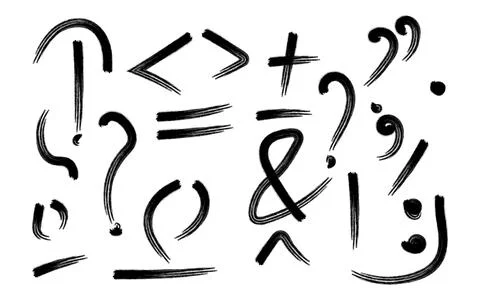 A collection of various hand-drawn punctuation marks and symbols on a white Stock Illustration
