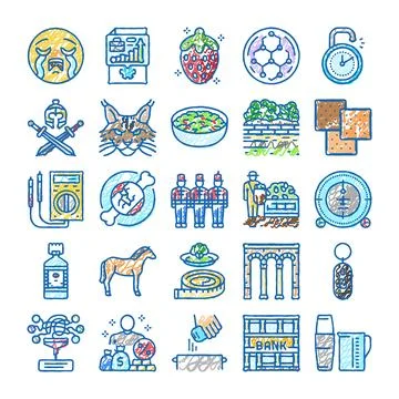 Collection of various hand drawn sketch icons and elements Stock Illustration