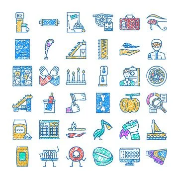 Collection of various hand drawn sketched icons concepts 스톡 일러스트
