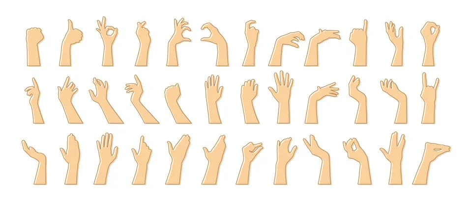 Collection of various Hand gestures. Set of different hand gesturing silhouette Stock Illustration