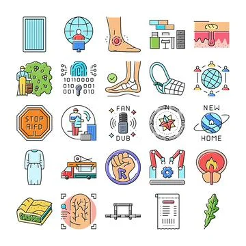 Collection of various icon concepts covering technology and health Stock Illustration