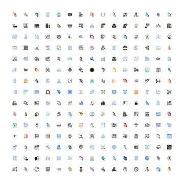 Collection of various icon designs presenting diverse concepts Ilustração Stock