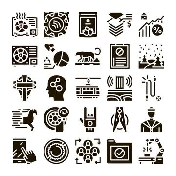 Collection of various icon glyphs representing modern concepts Stockillustratie