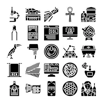 Collection of various icon glyphs representing diverse themes イラスト素材