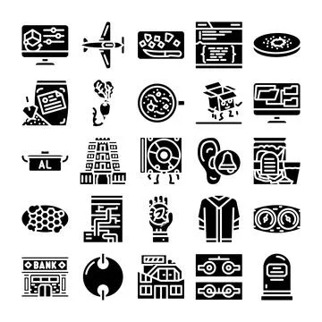Collection of various icon illustrations representing concepts Stock Illustration