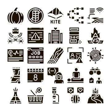 Collection of various icon set glyph pictograms Stock Illustration