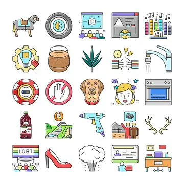 Collection of various icon vector illustrations on white background Stock Illustration