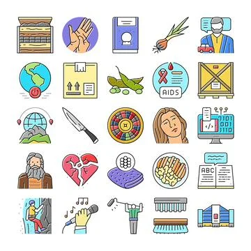 Collection of various icons representing diverse concepts Stock Illustration