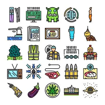 Collection of various icons representing diverse concepts Stockillustratie