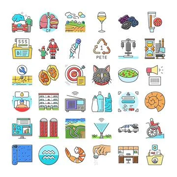 Collection of various icons representing diverse concepts Stock Illustration