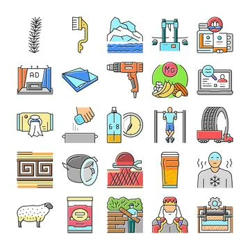 Collection of various icons representing diverse concepts and objects Stock Illustration