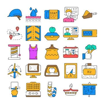 Collection of various icons representing modern life concepts Stock Illustration