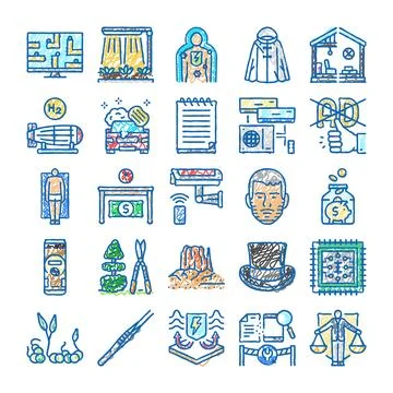 Collection of various icons representing modern concepts and technology Stock Illustration