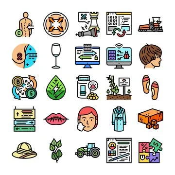 Collection of various icons representing modern lifestyle and business concep 库存插图