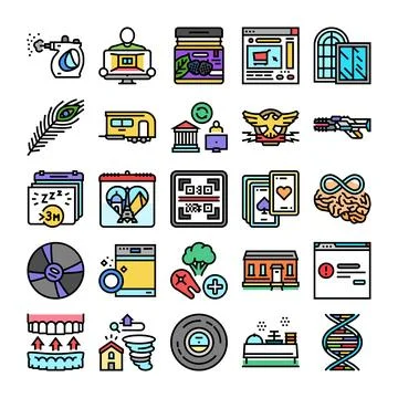 Collection of various icons representing modern lifestyle and technology Stock Illustration
