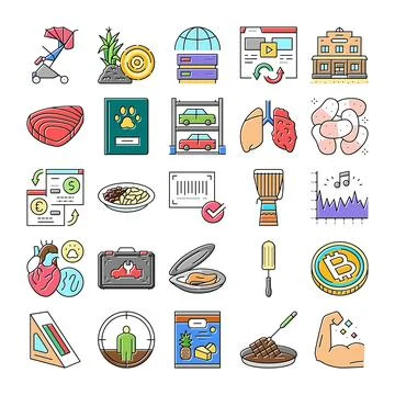 Collection of various icons representing modern concepts and objects 库存插图