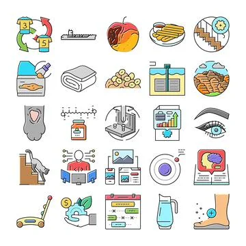 Collection of various icons representing modern technologies and abstract c.. Illustrazione stock