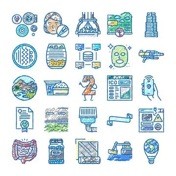 Collection of various icons representing modern concepts and themes Illustrazione stock