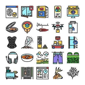 Collection of various icons representing modern life concepts Stock Illustration