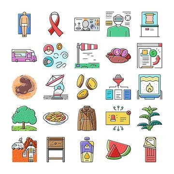 Collection of various icons representing modern concepts and technologies Stock Illustration