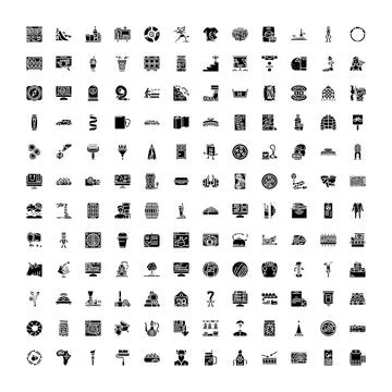 Collection of various icons representing objects and activities Stock Illustration