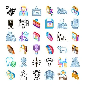 Collection of various industries technology and social services icons Stock Illustration