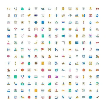 Collection of various interface line icons illustrating daily objects Stock Illustration