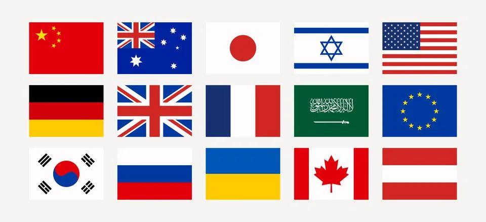 Collection of various international flags representing countries from around  Stock Illustration