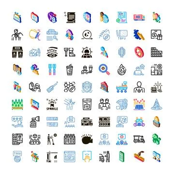 Collection of various isometric and linear icon designs Stock Illustration