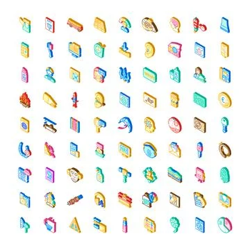 Collection of various isometric business technology education medical icons Stock Illustration