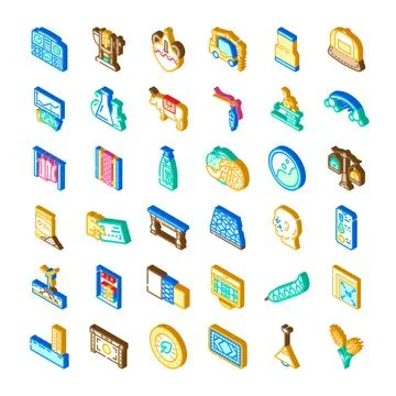 Collection of various isometric business technology icons Stock Illustration
