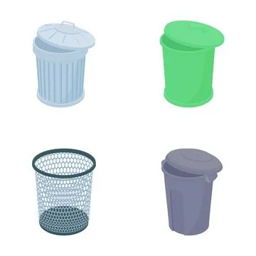 Collection of various isometric garbage trash bins and waste containers Stock Illustration