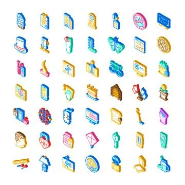 Collection of various isometric icons presenting diverse concepts Stock Illustration
