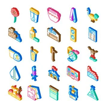 Collection of various isometric signs and objects Illustrazione stock