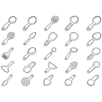 Collection of Various Kitchen Utensils in a Studio Line Art Illustration View Illustration