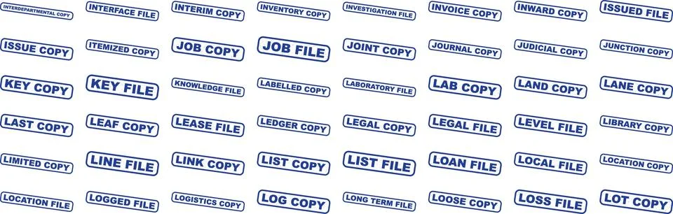Collection of various labeled file tags for documentation and organization .. 스톡 일러스트