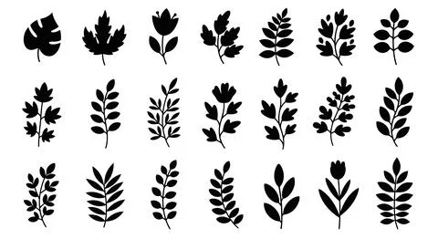 A collection of various leaf silhouettes Illustrazione stock